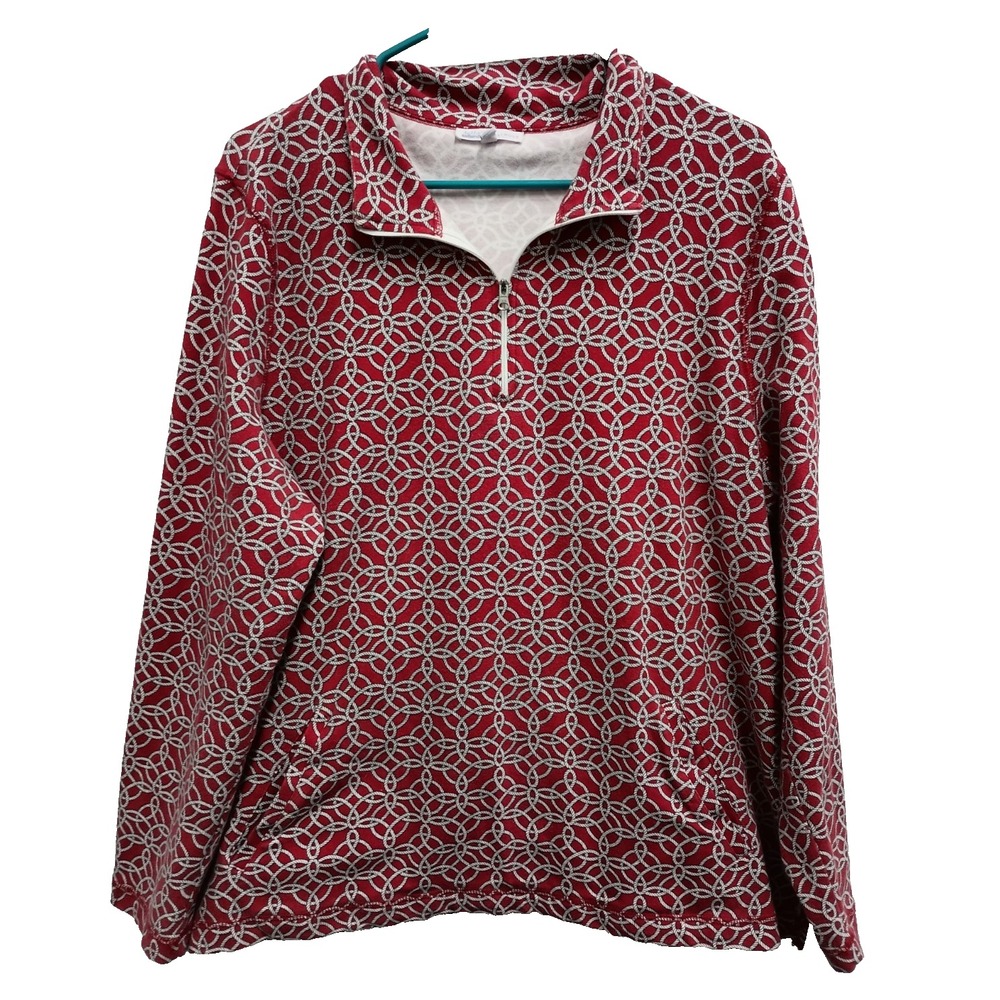Talbots Womens Top Size XL Red 1/4 Zip Loungewear Nautical Long Sleeve Pullover